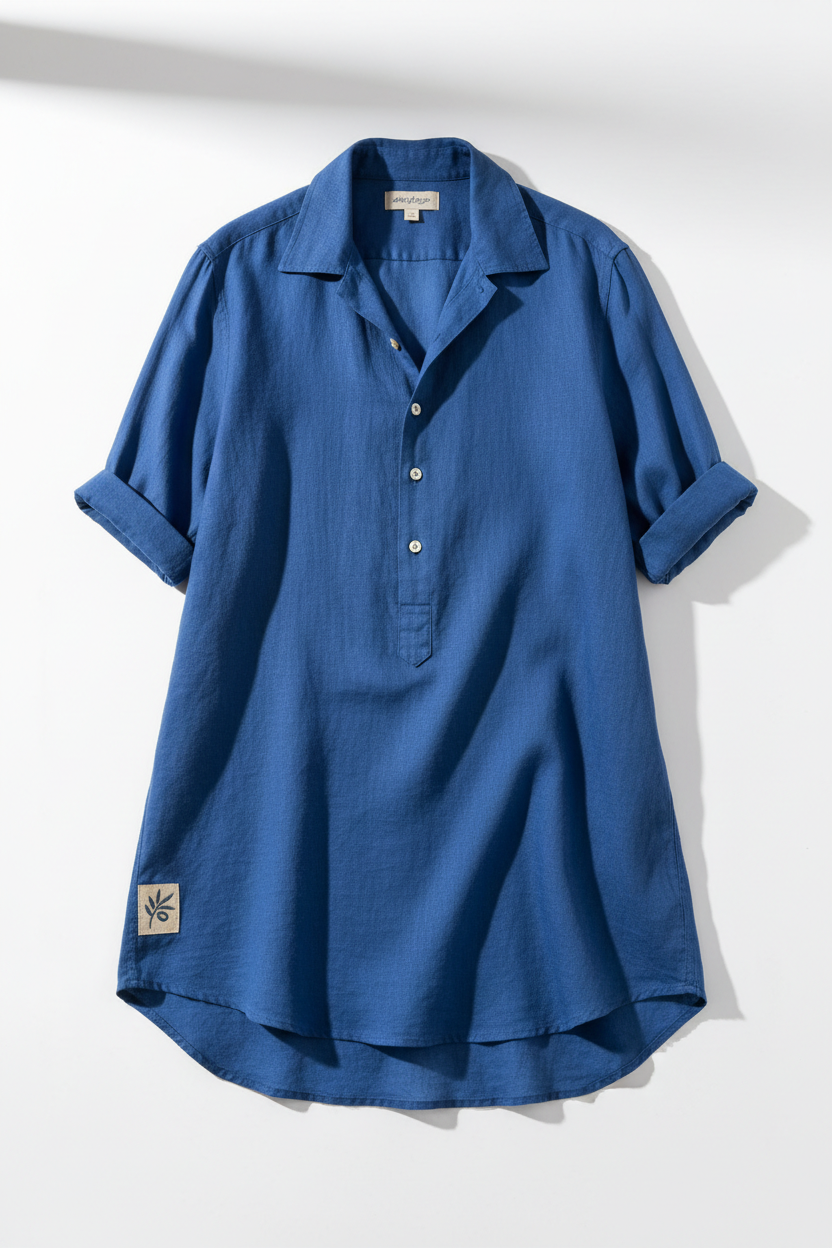 Camisa de Lino Larga Azul