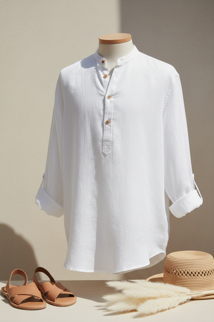 Camisa Lino Hombre Manga Larga